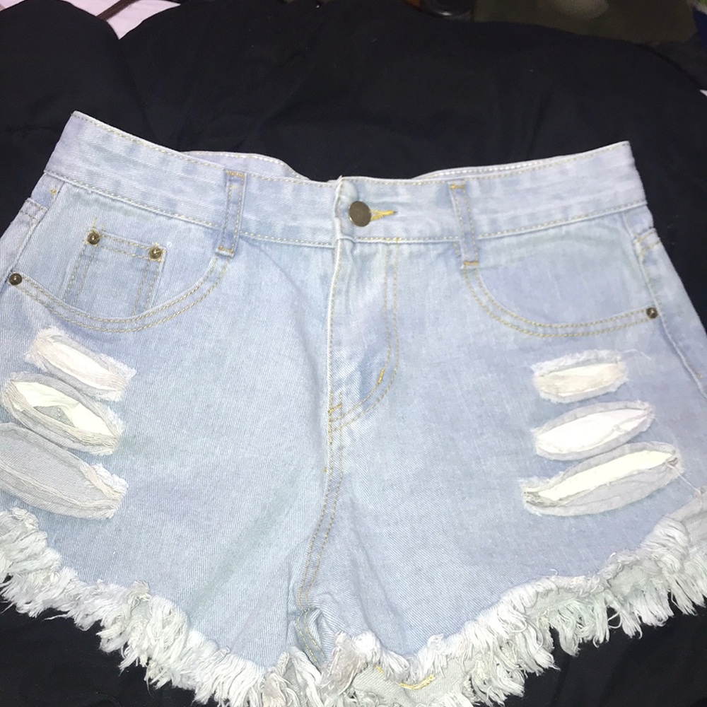 Distressed jean shorts